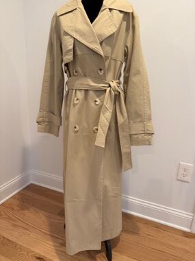 Classic Beige Double-Breasted Trench Coat with Belt